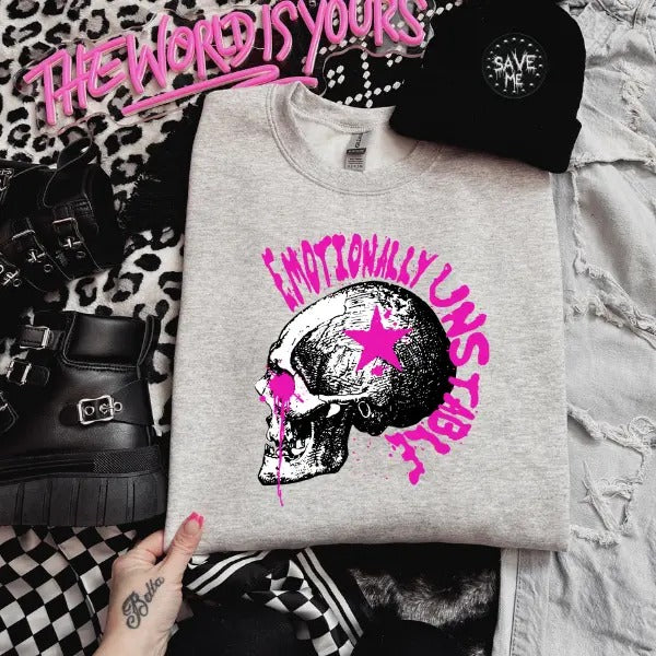 Sarcastic Sayings Crewneck Sweatshirt + Faux Patch Beanie, Emotionally Unstable, Be Kine, Chaos & Caffiene, Moody Bitch, Mindset, Music Lover, Be Real Not Perfecgstyle{n002}2