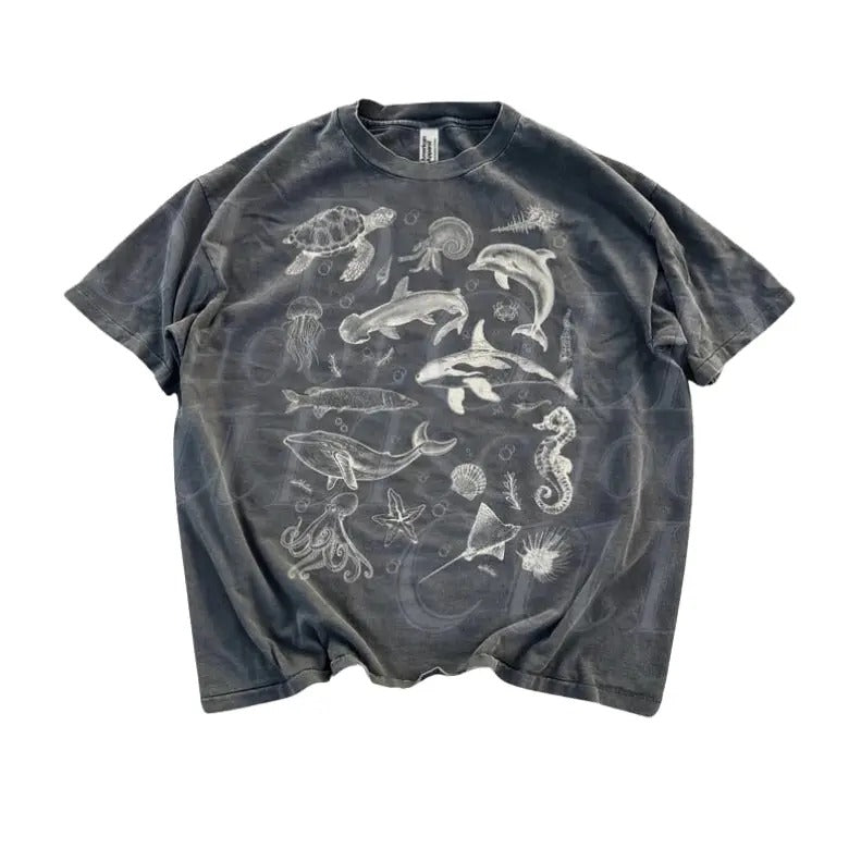 Sea Animal 90s Retro Vintage Graphic Tshirt, Ocean Nature Shirt, Sealife, Ocean, Whale, Orca, Turtle, Dolphin Shit, Unisex Adult Tee, Ocean Gifts Menswear Top