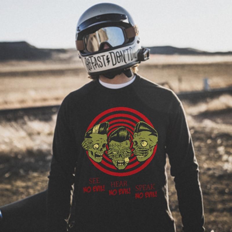 See No Evil Hear No Evil Speak No Evil SK Printed Men's Long-sleeved T-shirt - Naughty Clothes Men