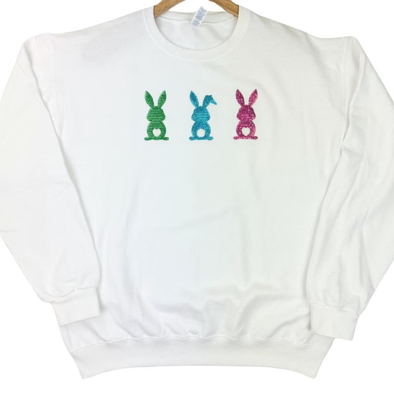 Sequin Triple Bunny Patch Sweatshirt -- WHITE