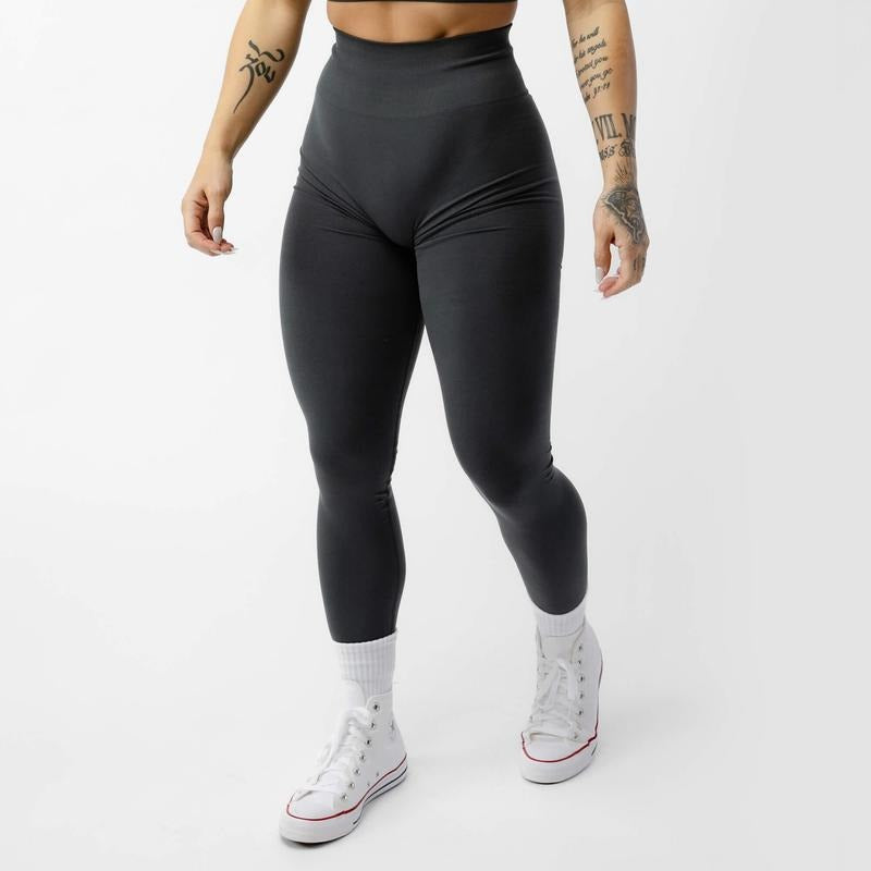 Soft 4-Way Stretch Gymreapers Legacy Seamless Knit Charcoal Women's Plain Leggings for All Seasons