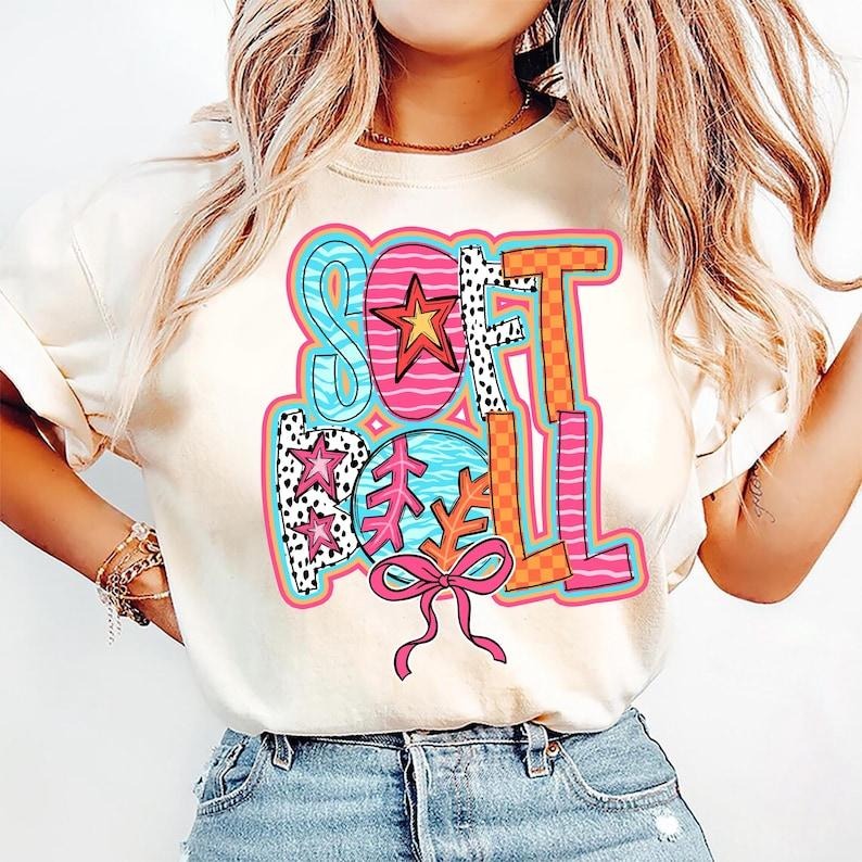 Softball Coquette Brushstroke Game Day Bow Softball Mom T-Shirtstyle{n002}2