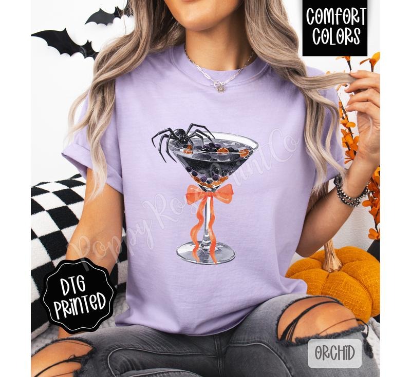 Spider Martini Shirt Comfort Colors 1717 Tee Trendy Halloween Tshirt Made in USA 100% US Cotton Ethical Sustainable Production