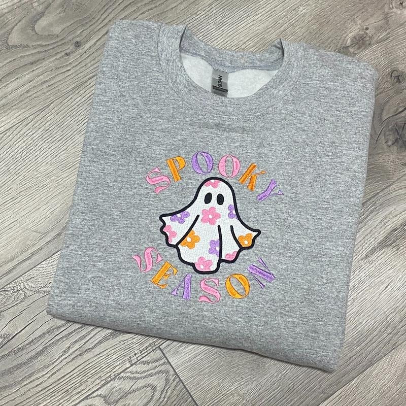 Spooky Season Groovy Floral Ghost Crewneck