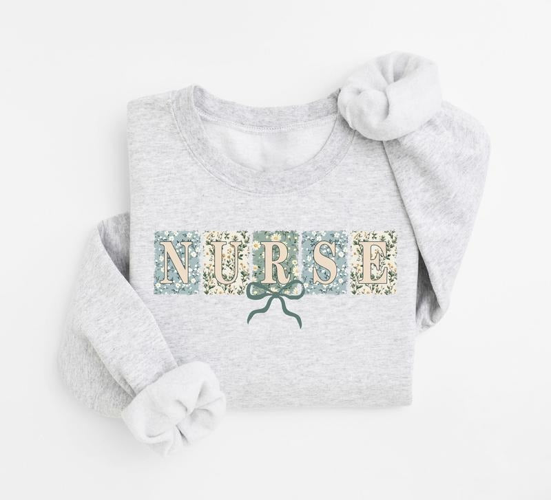 Spring Floral Nurse Sweatshirt, Coquette Nurse Bow Sweater, Nursing, Nursing Life Shirt, Graduation Gift for New Nurse, RN ER ICU NICU Nurse Shirt
