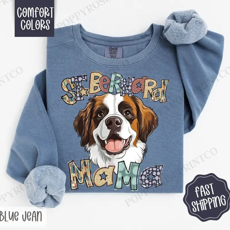 St. Bernard Mama Comfort Colors Sweatshirt, Mama Women's Crewneck, Cute Dog Mom Women's Sweater