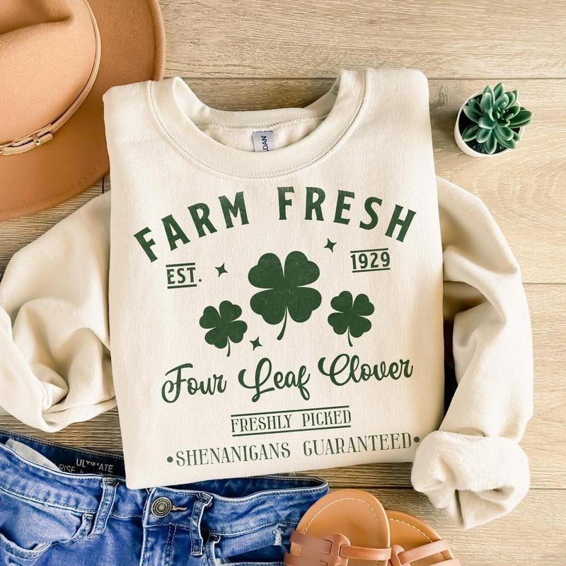 St Patricks Day Farm Fresh Four Leaf Clovers Lucky Shirt Shamrock Irish Clover Four Leaf Clovers