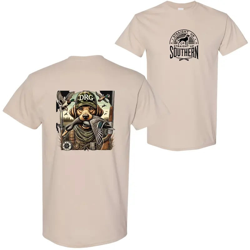 Straight Up Southern Duck Hunting T-Shirt - DRG Hunting Dog Graphic Tee for Outdoor Enthusiasts, Stylish and Comfortable Casual Wear