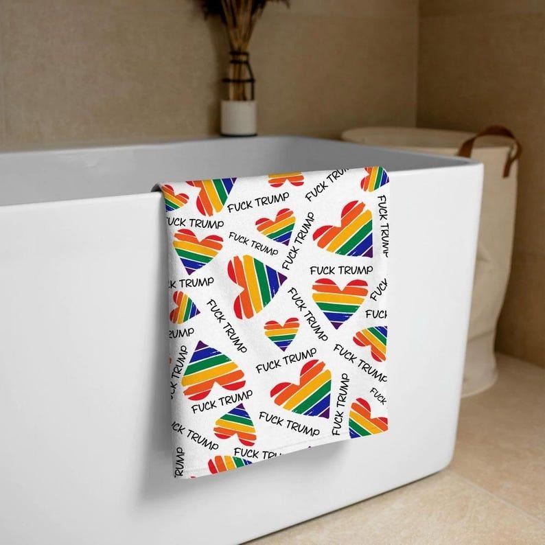 Subtle F*ck Trump Towel, Anti MAGA Beach Towel, LGBT Heart Beach Towel, Bridal Beach Towel, Sarcastic Liberal, FDT Towel Gift for Her, Him