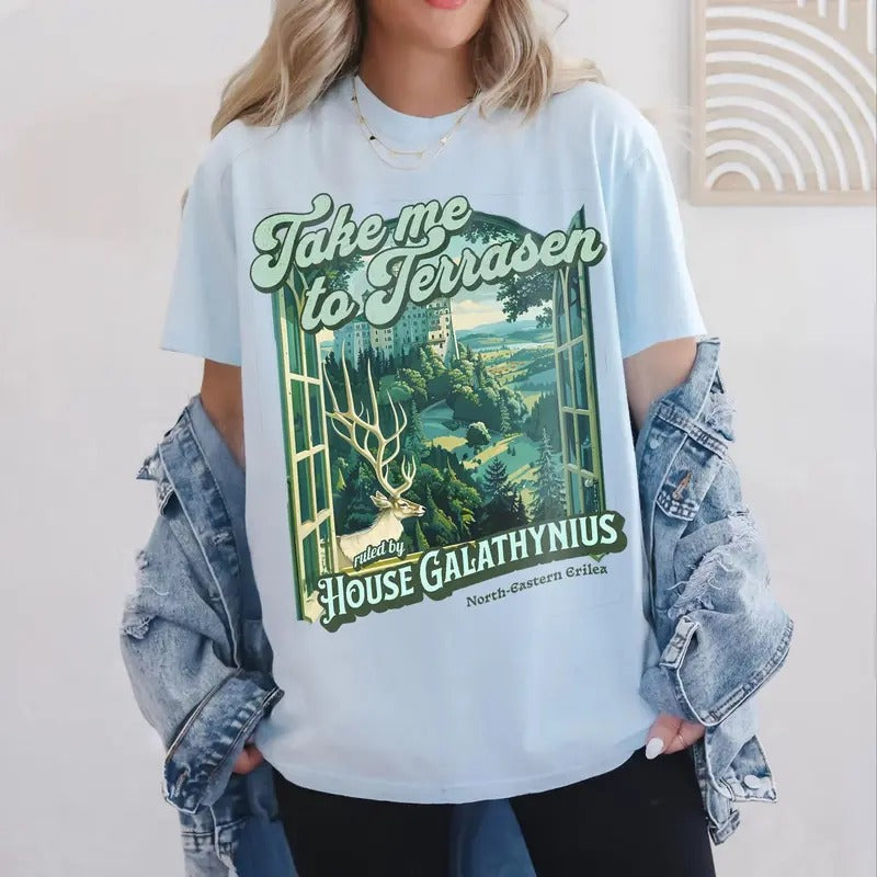 Take Me To Terrasen Comfort Colors Shirt, Throne Of Glass Aelin Galathynius Fireheart Rowan Whitethorn Dorian Havilliard Manon Licensed Sarah J Maas Merch, Aelin Galathynius Womenswear Tee