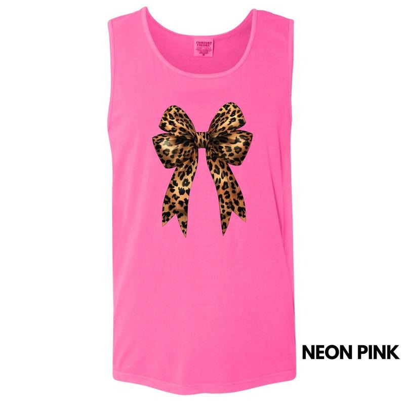 Tank Top - Big Leopard Bow Comfort Colors Tank Top 'NLB'