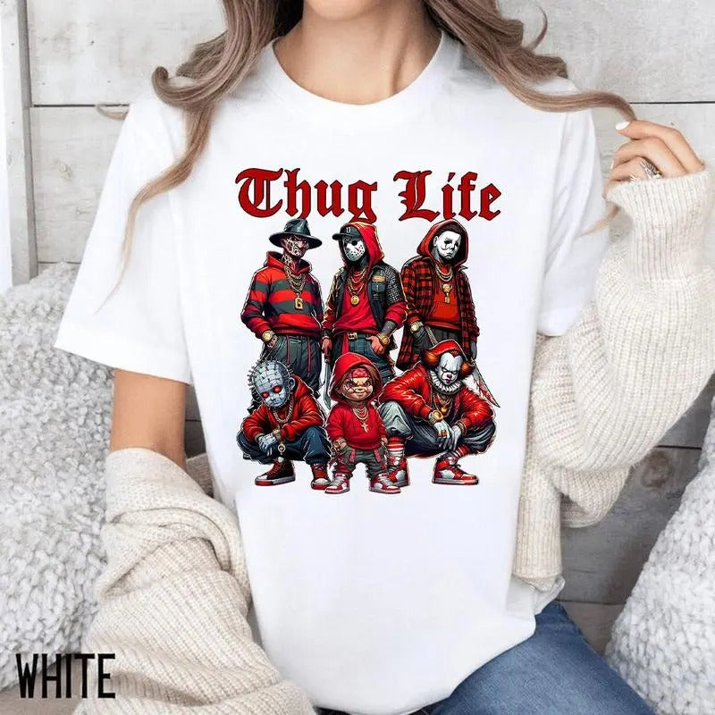 Thug Life Halloween Shirt, Halloween Horror Characters Shirt, Thug Life Halloween Sweatshirt, Halloween Graphic Tee Shirt, Sarcastic Graphic Tee, Unisex Classic Cotton Tee, For Men, For Women Top Womenswear