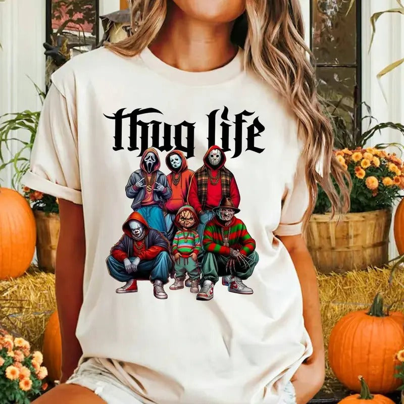 TikTok Shop Funny Halloween Graphic T-Shirt Horror Character Tee Retro Horror Shirt Horror Cereal Shirt Halloween Movie Top Womenswear Check Sleeves Solid Tshirt Streetwear Summer