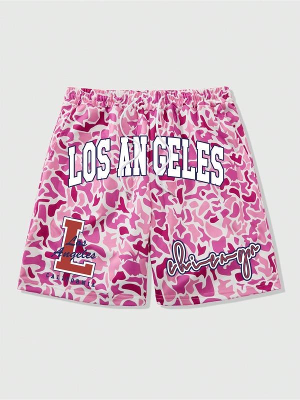Unisex Letter Print Camo Shorts, Regular Fit Casual Street Shorts for Summer, Fashion Men's Bottoms for Daily Wear
