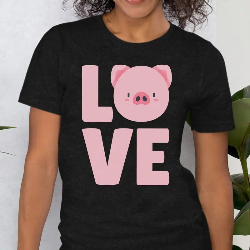 Unisex Love Pig T-Shirt Pig Mom Shirt Top Womenswear