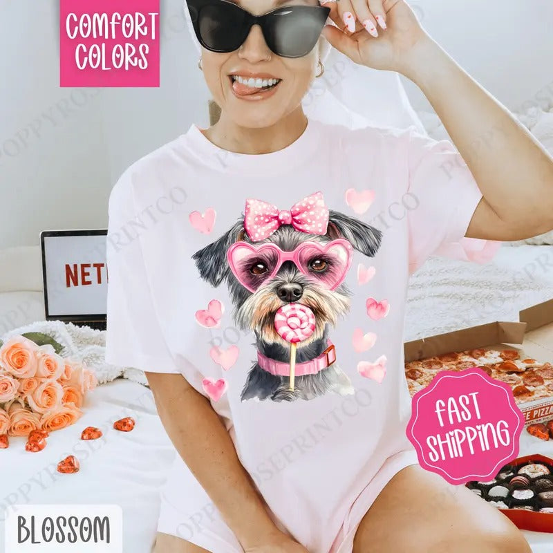 Valentine Schnauzer Shirt Comfort Colors, Valentine's Day Women's Tee, Cute Women's Tshirt