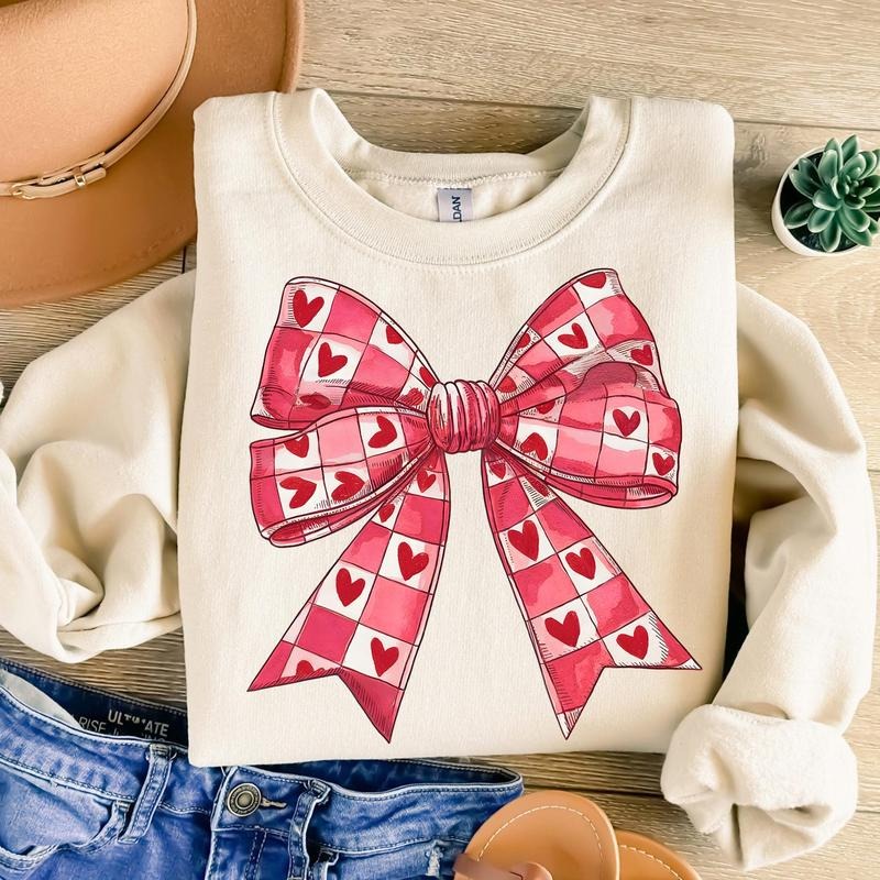 Valentines Day Heart Coquette Bow Checkered Valentine Valentine mama Cupid Sweatshirtstyle{n002}2