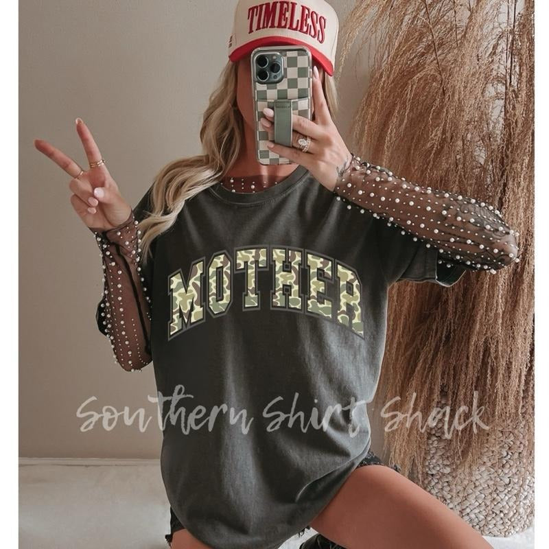 Varsity MOTHER camo T shirt | Pepper comfort colors t shirt