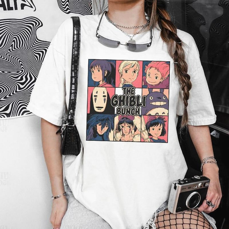 Vintage Ghibli Anime Tshirt, Ghibli Bunch Chihiro Pony Faceless Totoro Kiki Shirt, Ghibli Studio Character Movies Tshirt