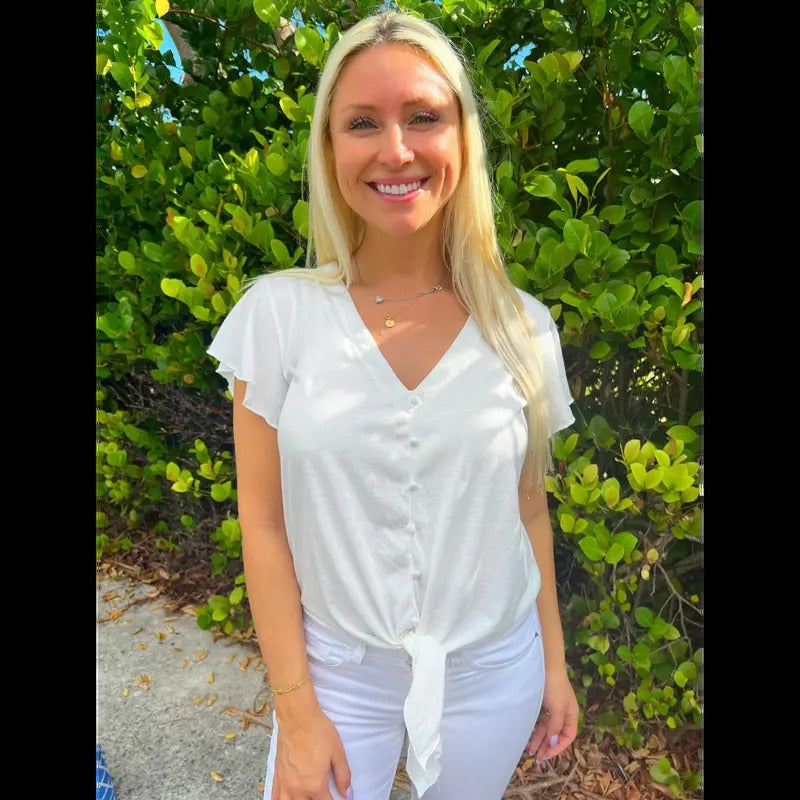 White Flowy Tie Top