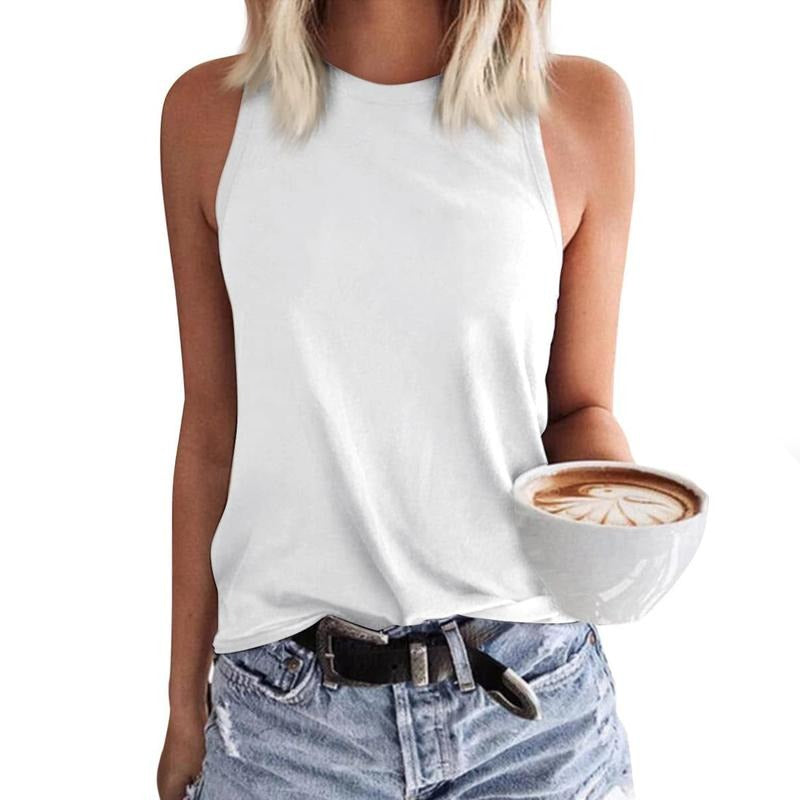 Women Solid Color Tank Tops Crew Neck Sleeveless Casual Vests Summer Fashion Tops Streetwear Cotton Polyester