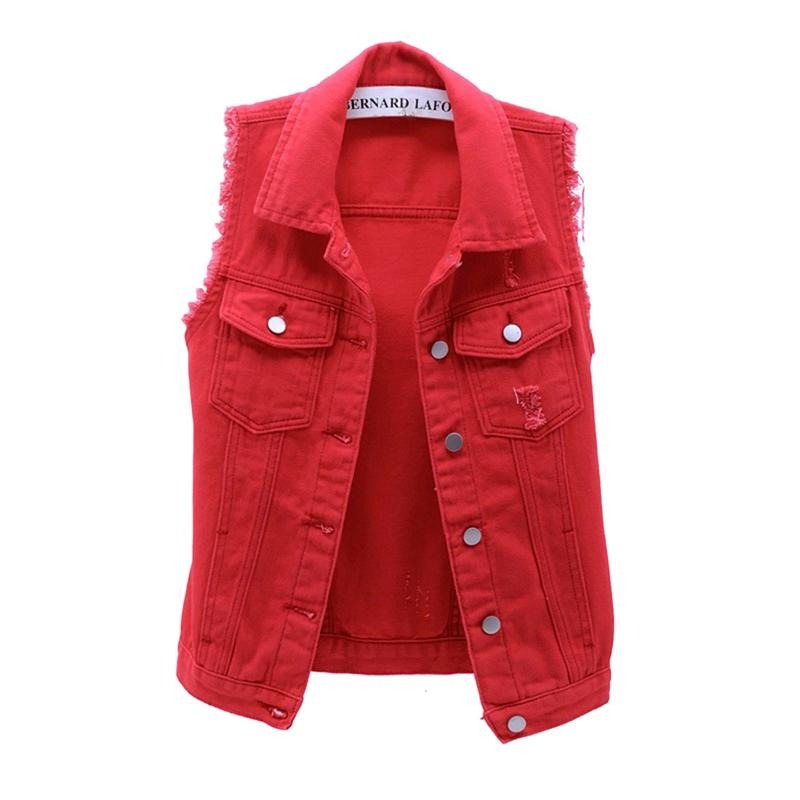 Women's Classic Washed Denim Vest, Sleeveless Solid Color Button Down Jean Jacket