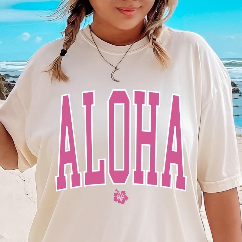 Women's Floral & Letter Print Drop Shoulder Crew Neck Tee, Summer Clothes Women, Casual Short Sleeve Round Neck T-Shirt for Summer, Women's Top for Beach