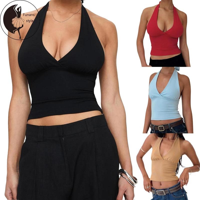 Women's Halter Neck Tank Tops Sleeveless Open Back Solid ColorFit Top Party Shirts