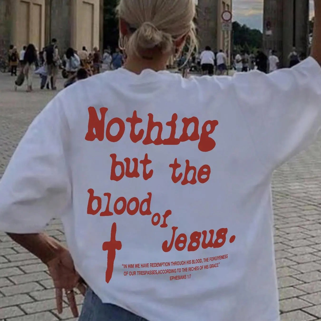 Women's Letter & Cross Print Drop Shoulder Tee, Casual Half Sleeve Round Neck T-shirt for Daily Wear, Ladies Clothes for All Seasons