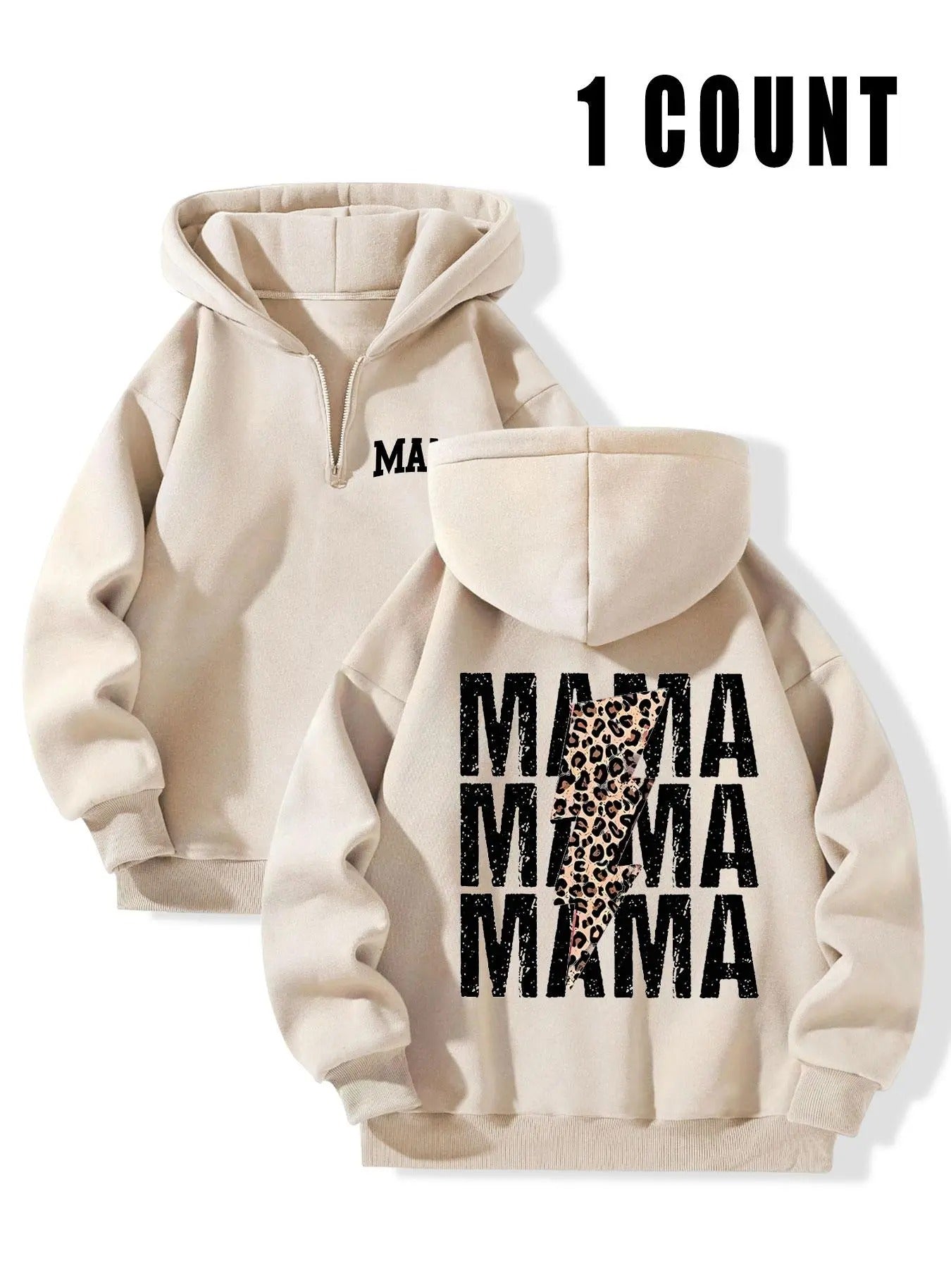 Women's Letter & Leopard Print Zip Up Hoodie, Casual Long Sleeve Hooded Sweatshirt for Fall & Winter, Women's Clothes for Daily Wear