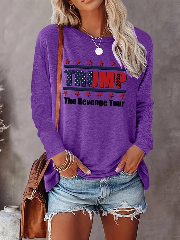 Women's Letter Print Round Neck Tee, Fashion Casual Crew Neck T-shirt for Daily Holiday Vacation Outdoor Wear, Women Tops for All Seasons