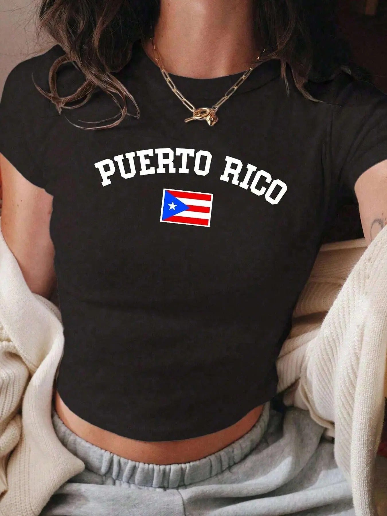 Women's Letter Print Round Neck Crop Tee, Casual Short Sleeve Crew Neck T-shirt for Summer, Fashion Women's Top for Daily Wearstyle{n002}3