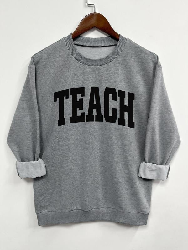 Women's Letter Print Round Neck Sweatshirt, Casual Long Sleeve Crew Neck Pullover for Spring & Fall, Fashion Women's Top for Daily Wearstyle{n002}2