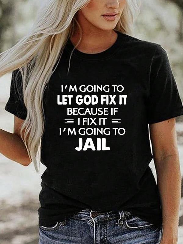 Women's Letter Print Round Neck Tee, Vintage Trendy Short Sleeve Graphic T-shirt For Daily Wear, Casual Ladies Summer Outfit