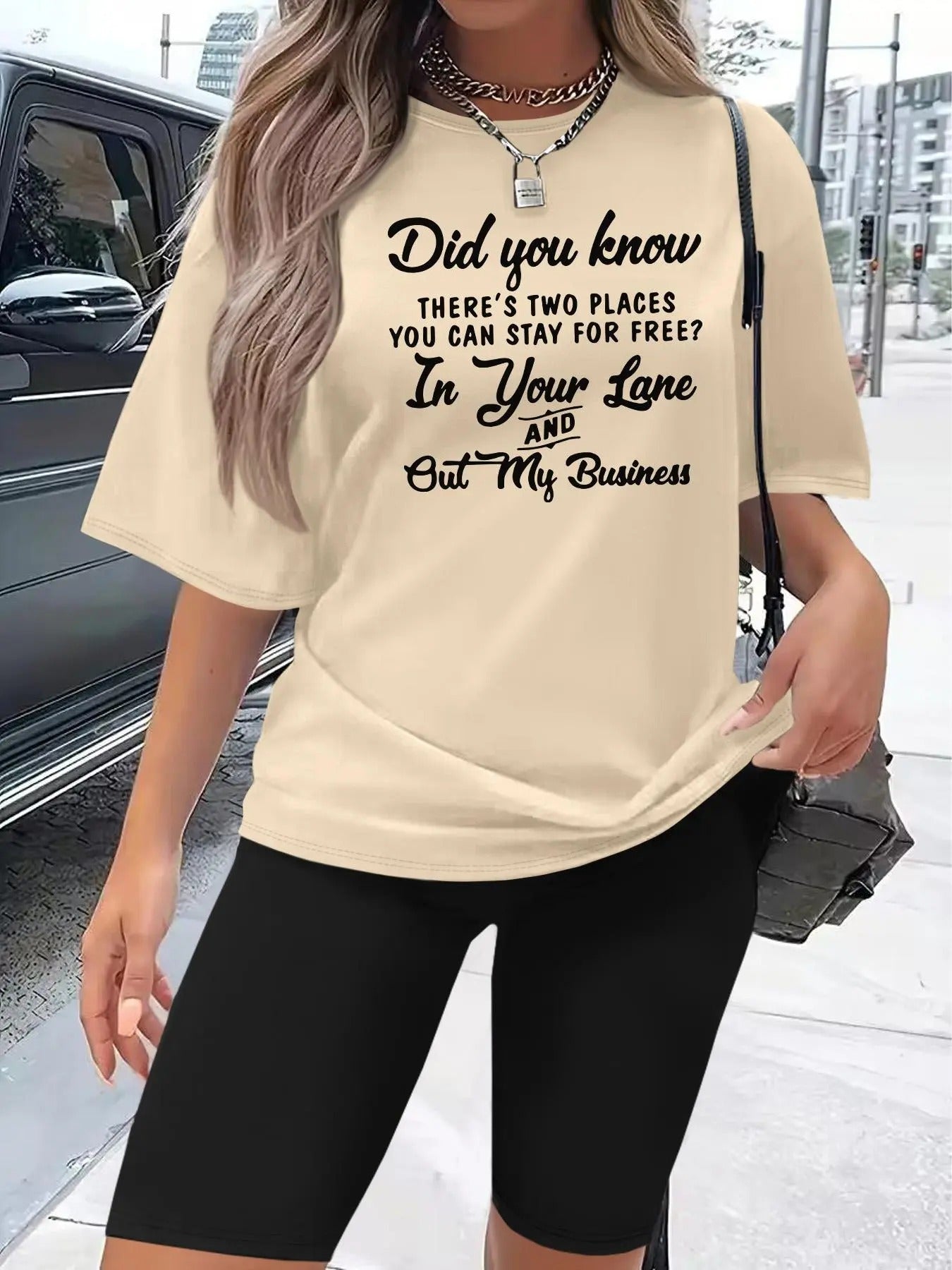 Women's Letter Print Tee & Skinny Shorts Two-Piece Set, Casual Fashion Round Neck Short Sleeve T-Shirt & Shorts for Daily Outdoor Wear, Ladies Clothes for All Seasonsstyle{n002}2