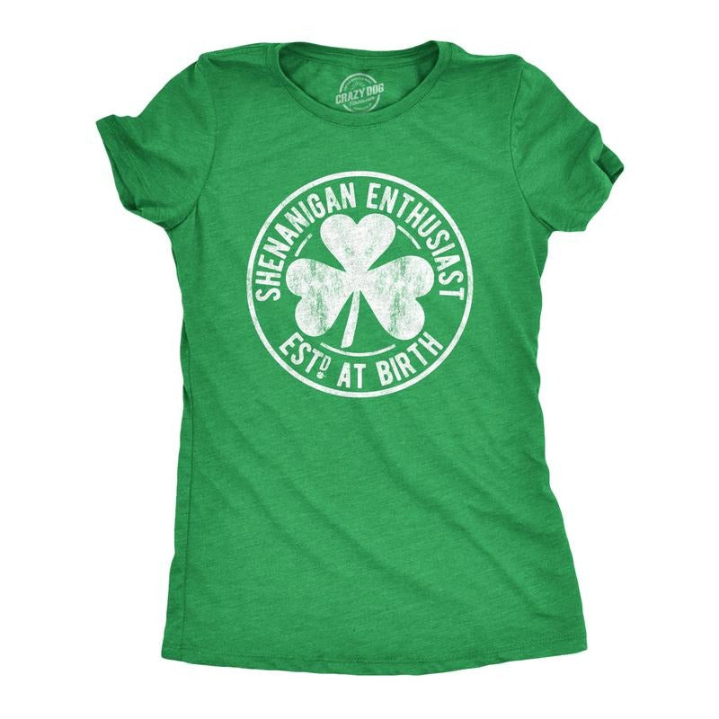 Womens Shenanigan Enthusiast T Shirt Funny Saint Patricks Day St Patty Irish Tee Funny Womens T Shirts Cute Slimming Tees with Plus Sizes Saint Patrick's Day T Shirt for Women Funny Drinking T Shirt Black -