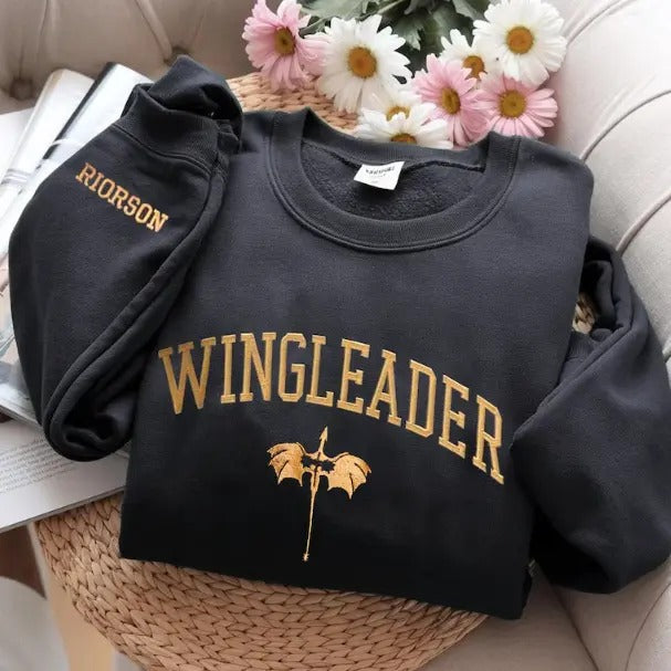 Xaden Riorson Wingleader Embroidered Crewneck Fourth Wing merchm bookish merchm booktok Onyx Storm Reader, Violence Shadow Daddy Onyx Storm