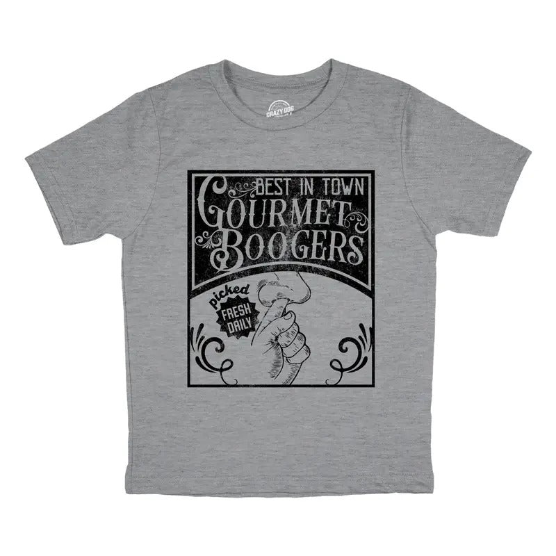 Youth Gourmet Boogers T Shirt Funny Nose Picking Joke Tee for Kids Funny T Shirts Funny Sarcastic Short Sleeve Novelty Tees for Kids Light Grey