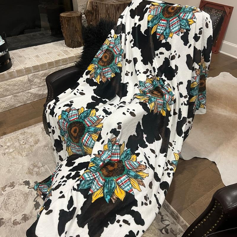 ZMedium Serape Sunflower Cow Lightweight Throw Blanket 70 x 78