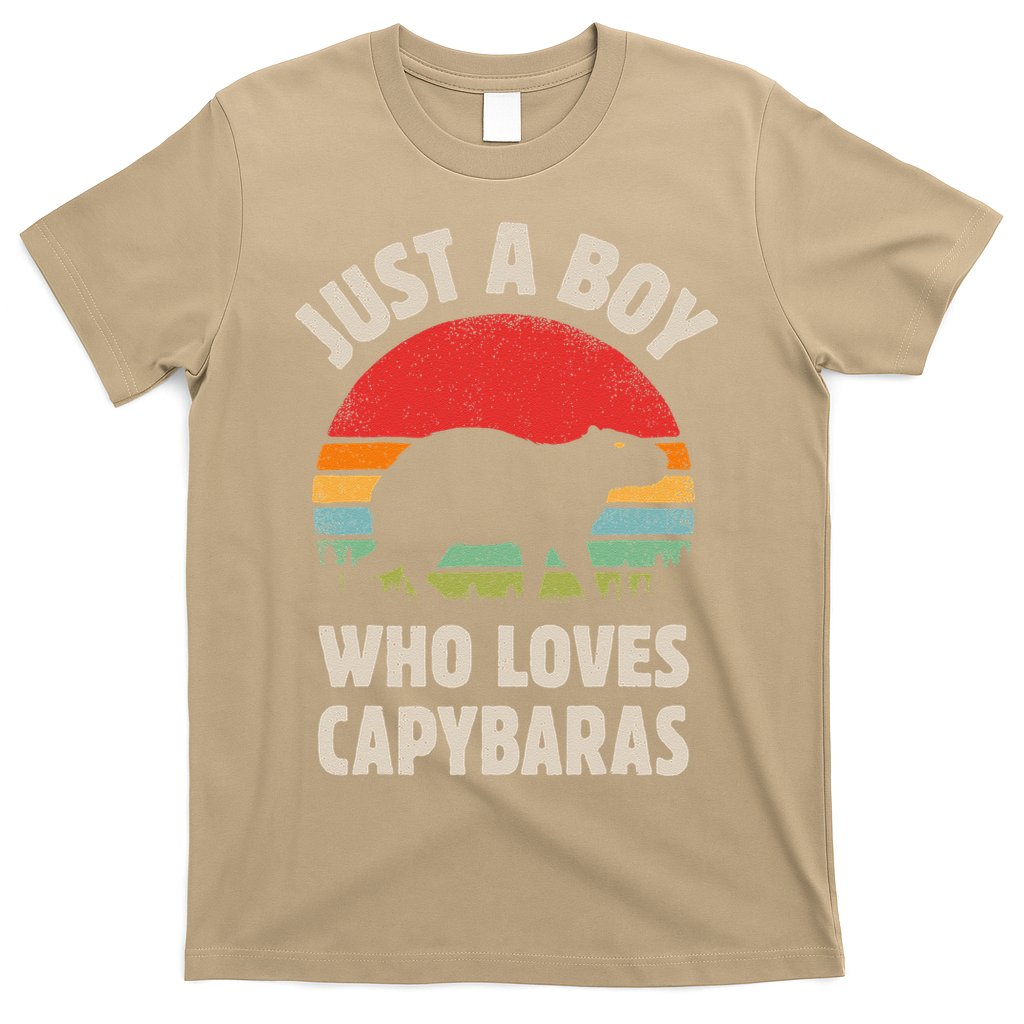 Capybara Just A Boy Who Loves Capybaras Retro Vintage Sunset T-Shirt