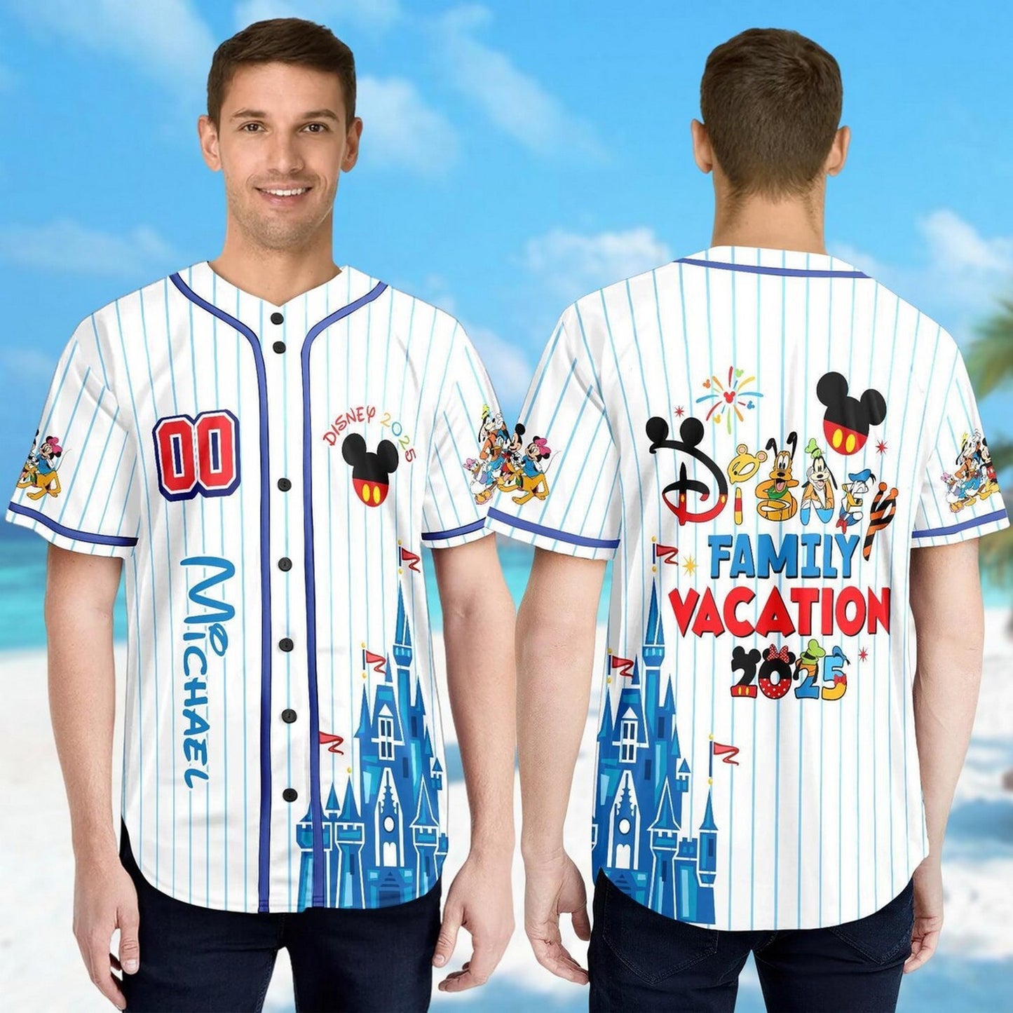 Custom Name And Number Disney Castle Disney Family Vacation 2025 Baseball Jersey
