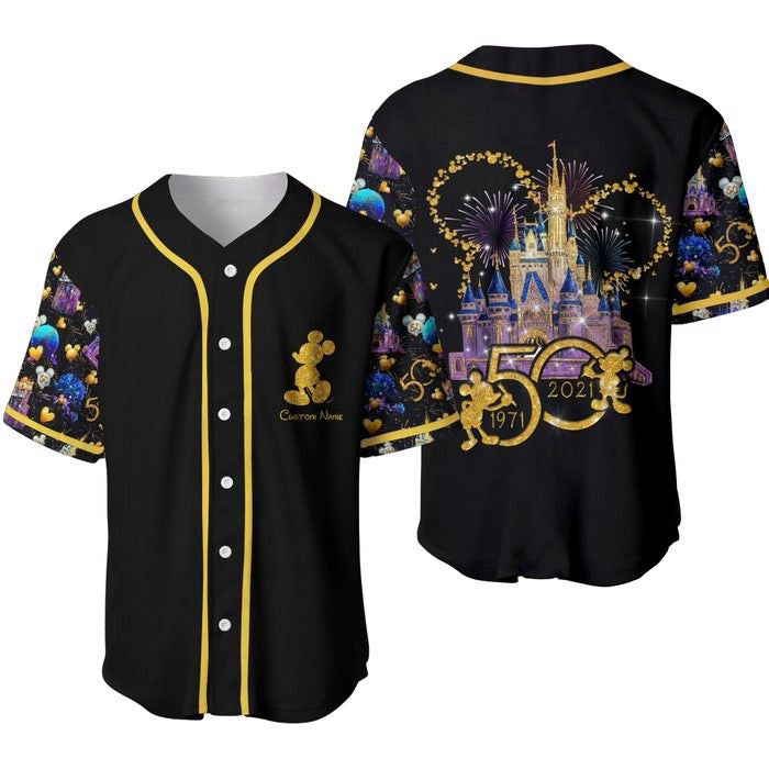 Disney 50th Anniversary Mickey Mouse Black Rainbow Custom Baseball Jersey - Fun Unisex Cartoon Graphic Casual Outfit BJ1800 - Bafud