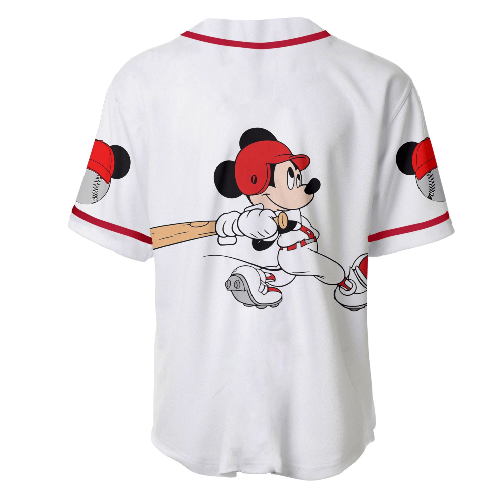 Disney Mickey Mouse Baseball Jersey: White Red Designated Hitter Graphic Shirt - Play Ball with Disney s Mickey Baseball Jersey! - Bafud