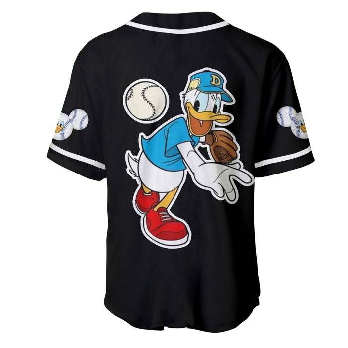 Donald Duck Blue Black Cute Disney Unisex Cartoon Graphic Casual Outfits Custom Baseball Jersey Gifts for Fans - lylyprint.com