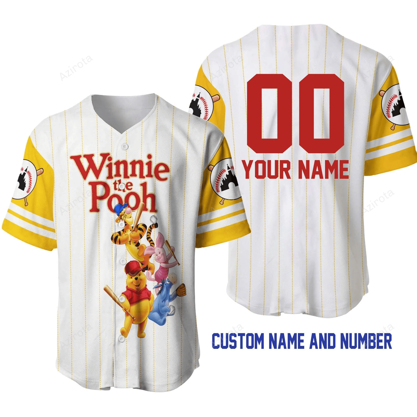 Pooh Tigger Piglet Eeyore Red Yellow Disney Unisex Cartoon Graphic Casual Outfits Custom Personalized Baseball Jersey