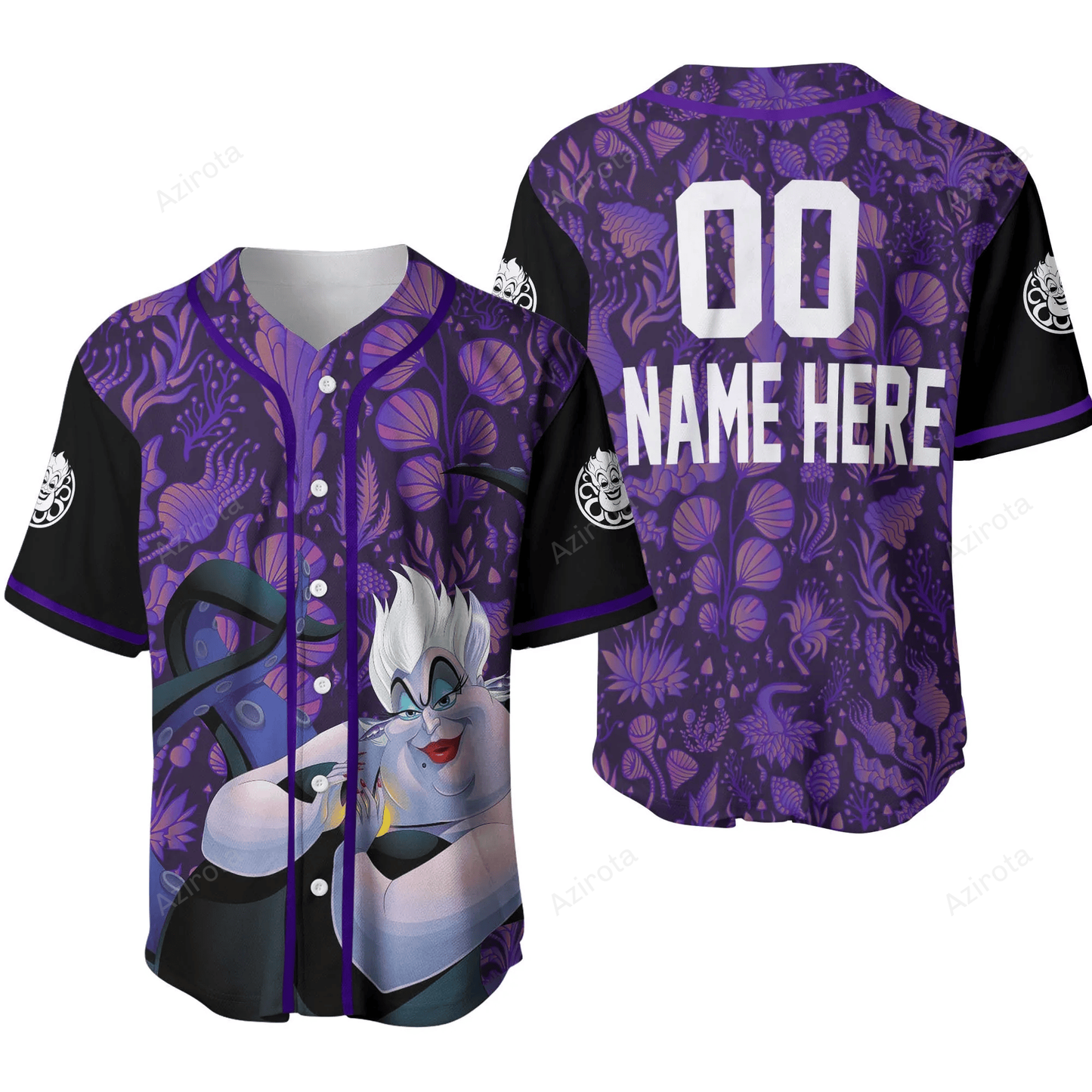Ursula Pattern Dark Purple Black Disney Unisex Cartoon Graphic Casual Outfits Custom Personalized Baseball Jersey