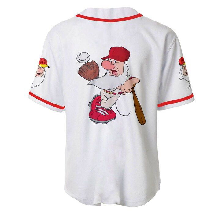 Grumpy Dwarf White Red Disney Unisex Cartoon Graphics Casual Outfits Custom Baseball Jersey Gifts for Fans - lylyprint.com