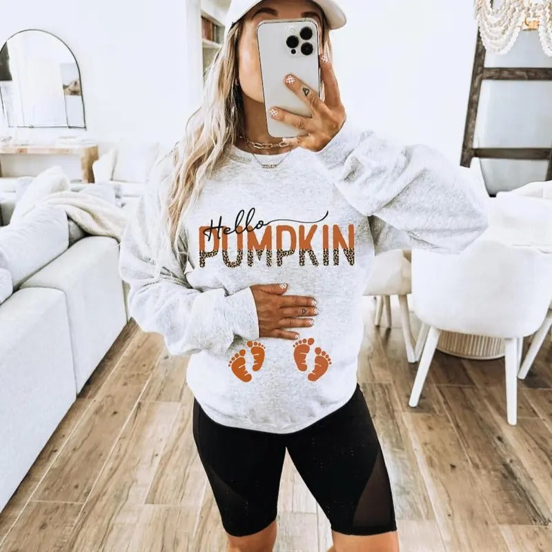 hello pumpkin pregnancy sweater - hello pumpkin pregnancy announcement sweatshirt - fall pregnancy sweaters - fall pregnancy shirt -pullover Lightstyle{n002}2