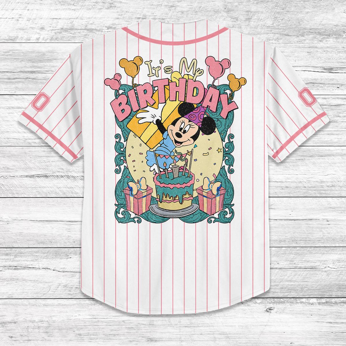 Custom Minnie Birthday Baseball Jersey, Disney Trip 2025 Shirt, Personalized Gift for Girls, Family Vacation Outfit