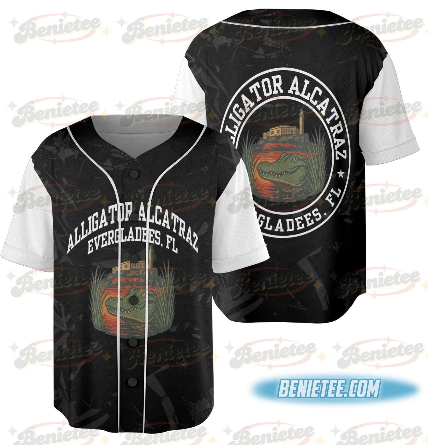 Alligator Alcatraz Basebal Jersey, Funny Animal Graphic Tee, Tropical Island, San Francisco Landmark